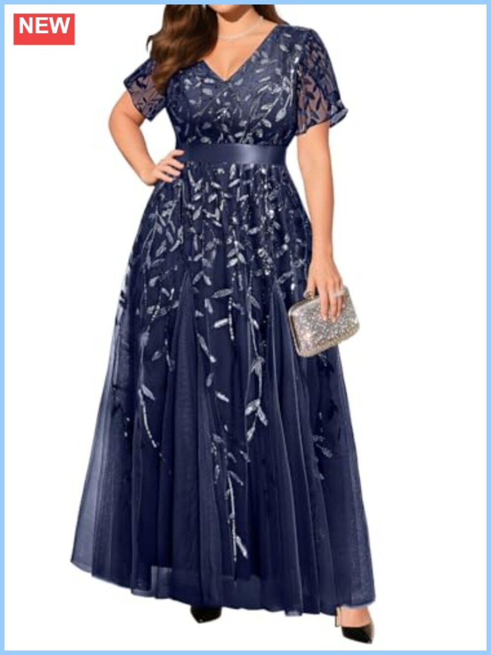 Plus Size Formal Sequin Embroidered Long Dress Prom Wedding Evening Gown